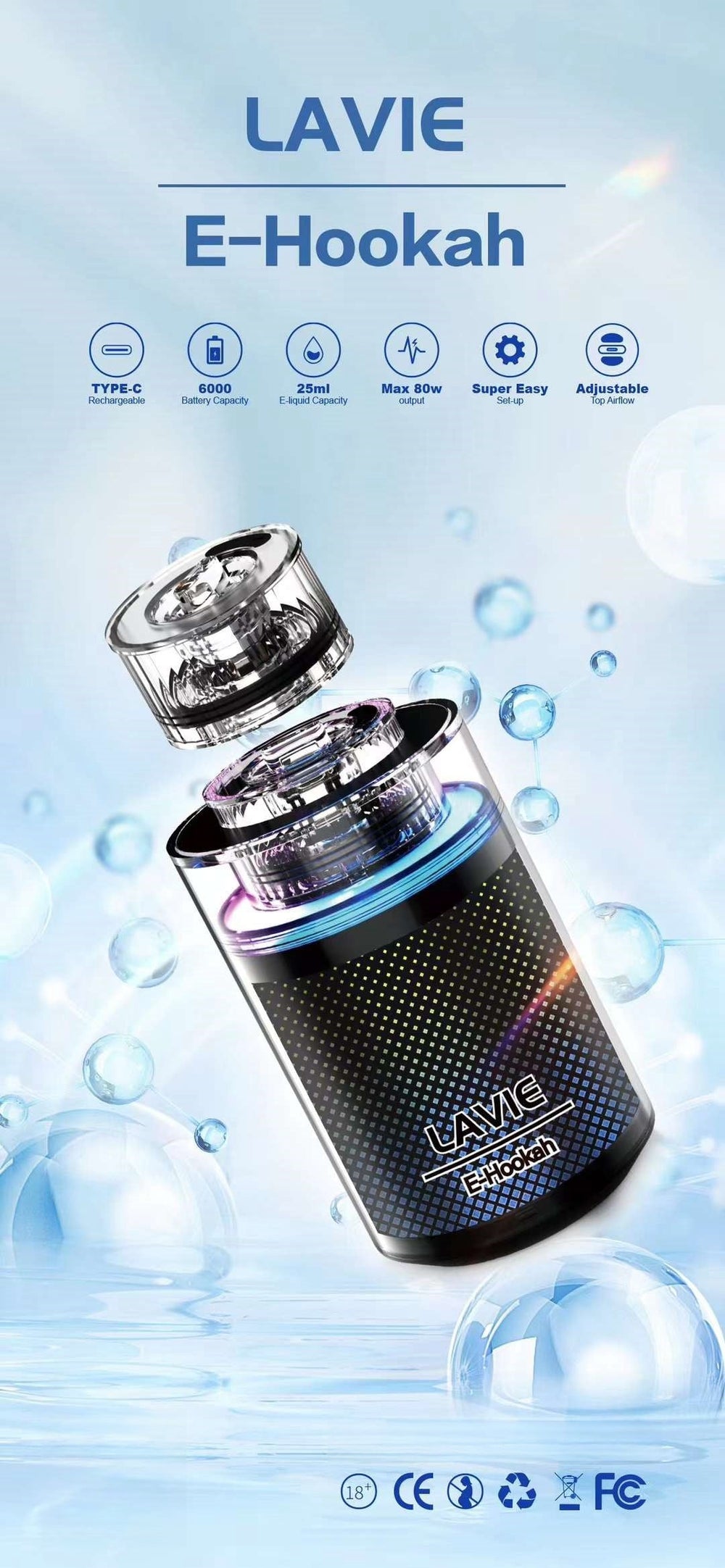 LAVIE Portable Colour Screen Multi-Function E-Hookah Head Hookah Wholesale - [VzVape.com]