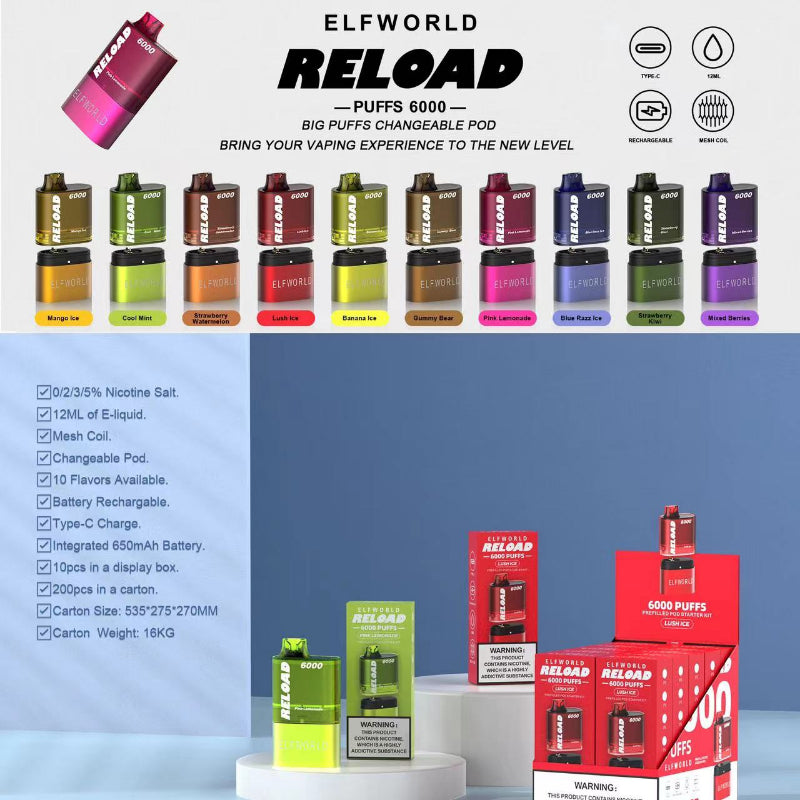 ELFWORLD Reload 6000 Puffs Disposable Vape Wholesale - Vapz Vape Wholesale