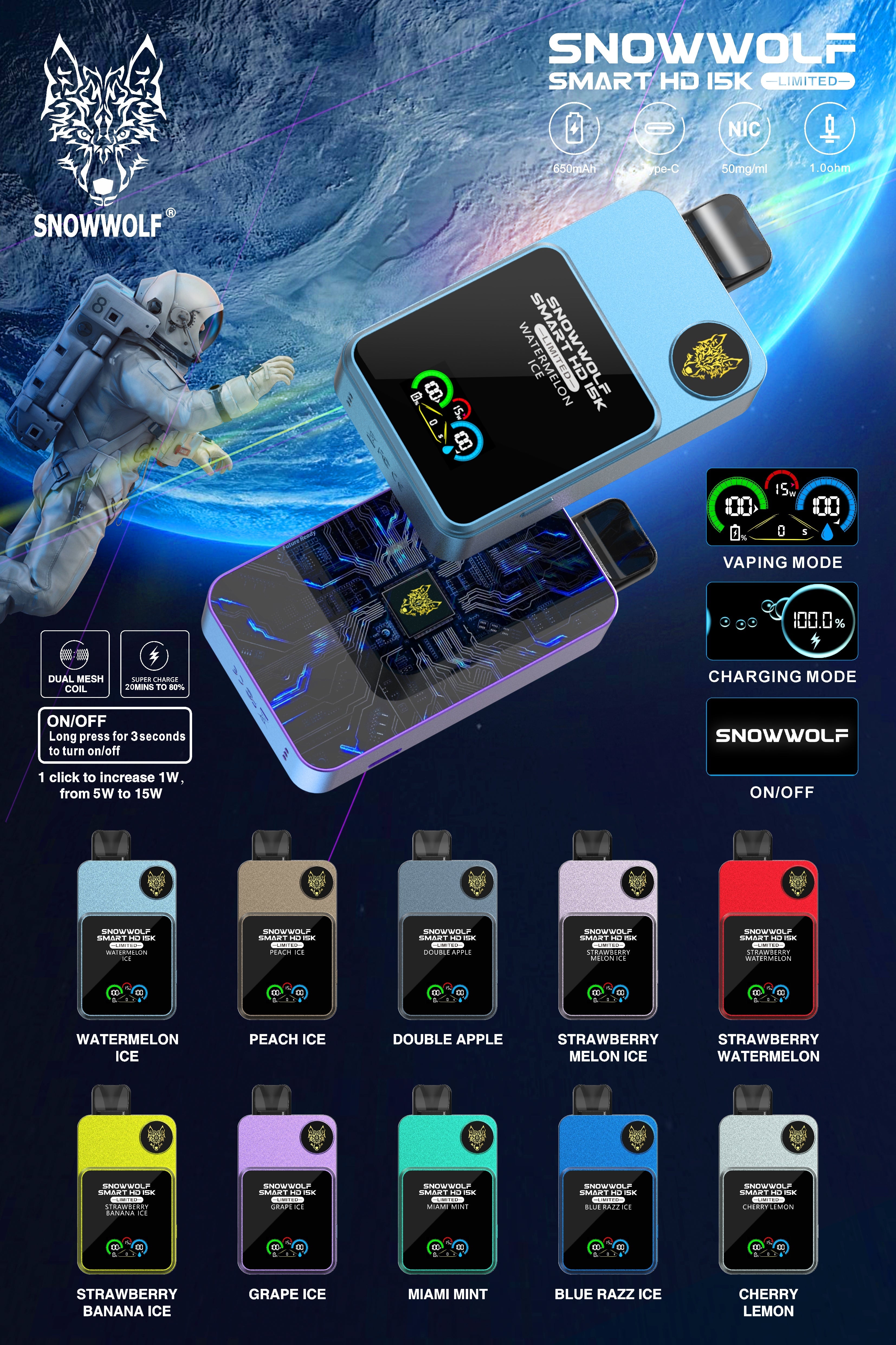 SNOWWOLF Smart HD 15000 Puffs Disposable Vape Wholesale - VZVAPE