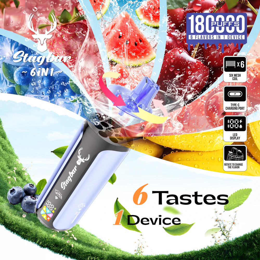 EU Warehouse Stagbar 6 IN 1 180K Puffs Disposable Vape Wholesale - [VzVape.com]