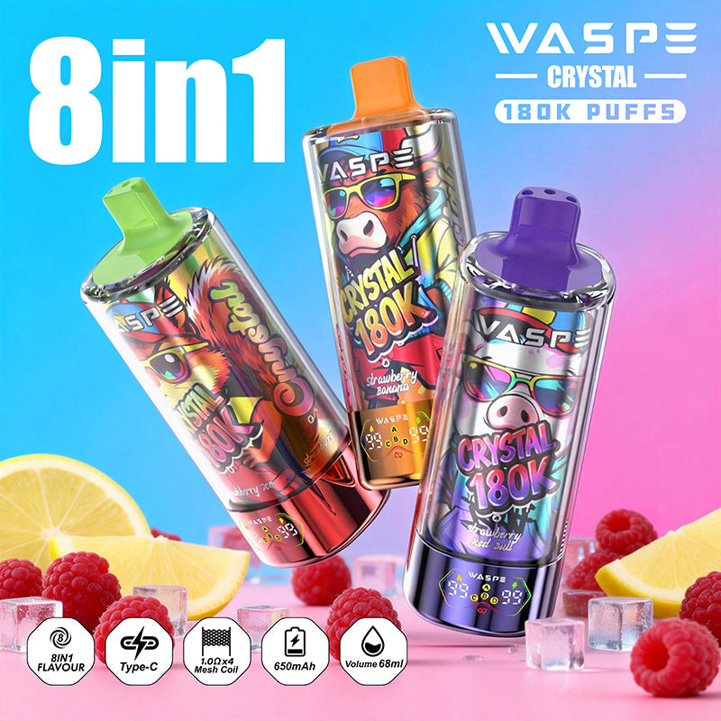 EU Warehouse WASPE Crystal 8 in 1  180K Puffs 68ml Disposable Vape Wholesale - [VzVape.com]