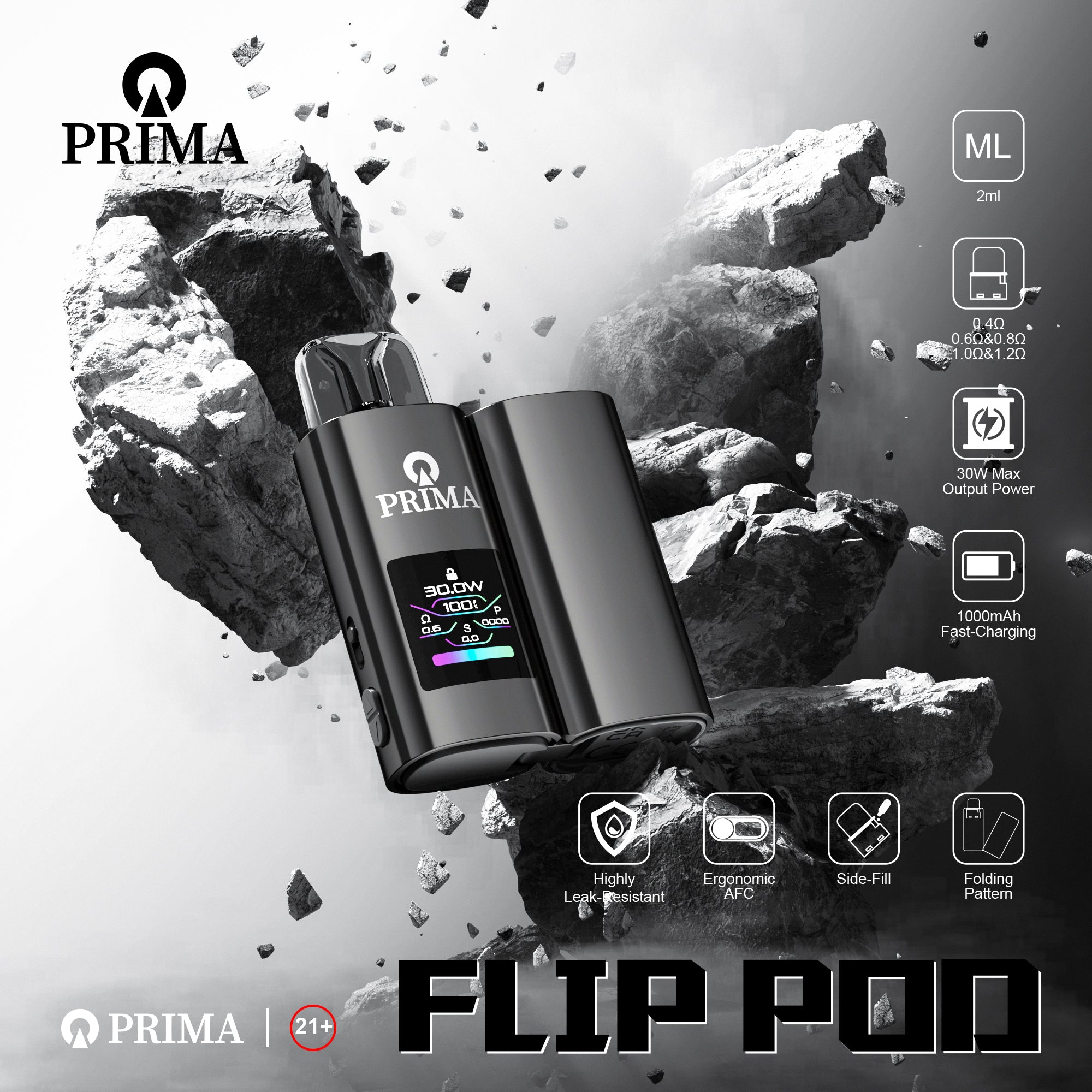PRIMA FLIp POD 2ml Refillable Vape Wholesale - VZVAPE