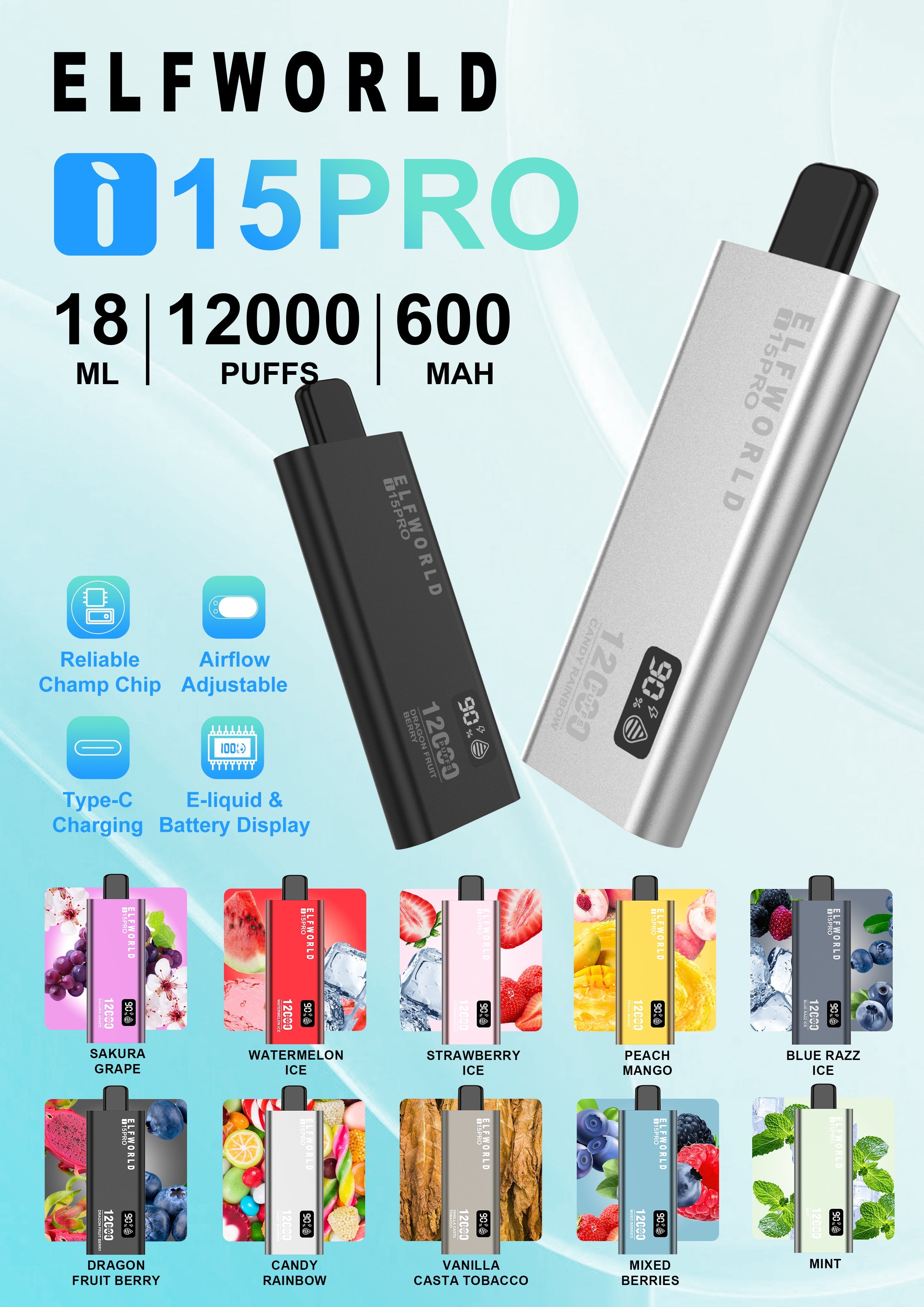 ELFWORLD i15 Pro 12000 Puffs Disposable Vape Wholesale - Vapz Vape Wholesale