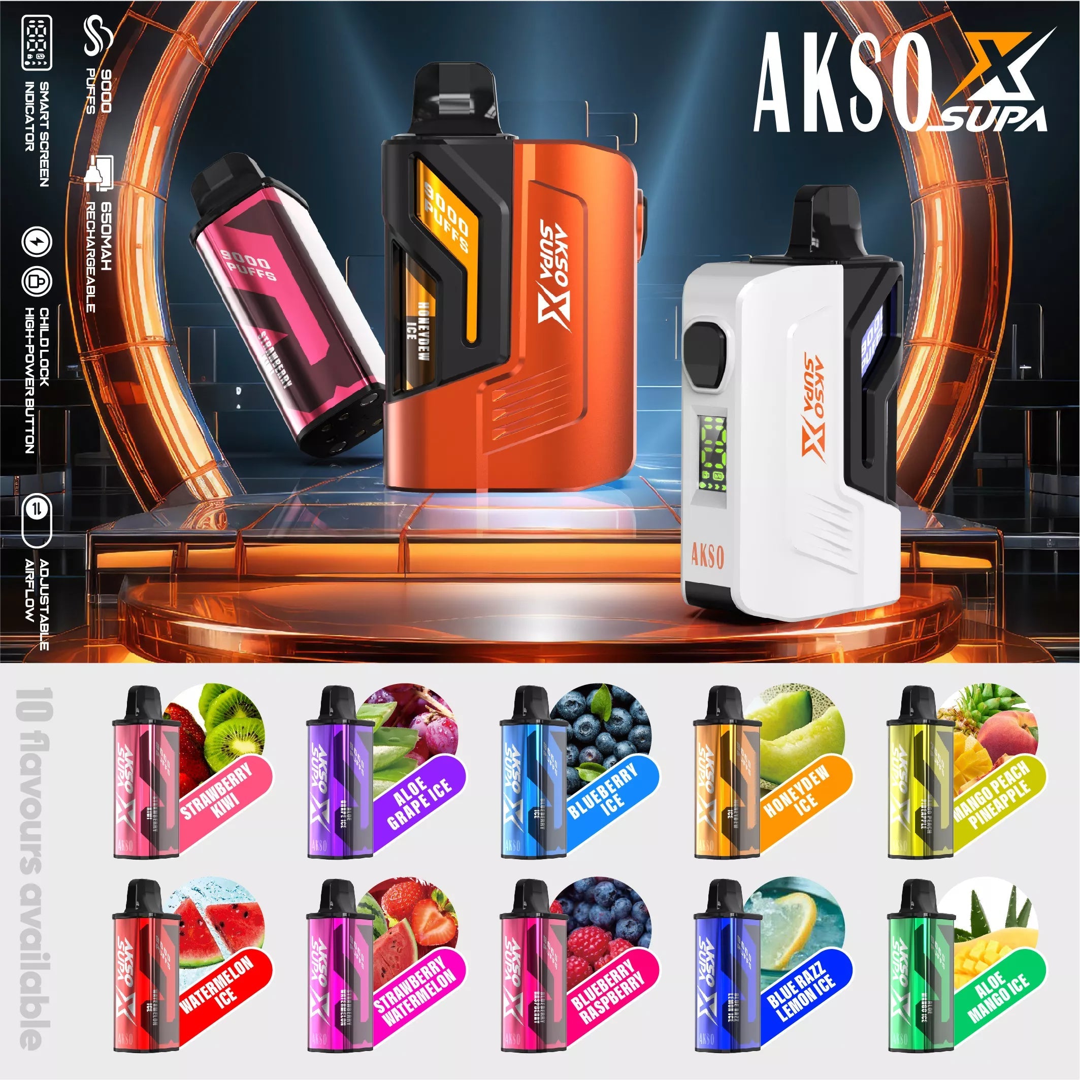 HCigar AKSO SUPAX 9000 Puffs Pod Device Vape Wholesale - VZVAPE