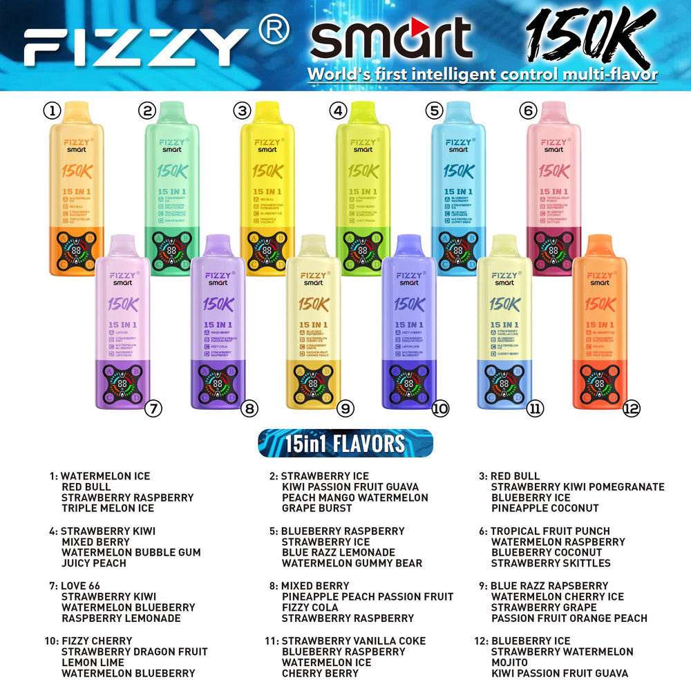 EU Warehouse FIZZY SMART 15 IN 1 150k Puffs 80ml Disposable Vape Wholesale - [VzVape.com]
