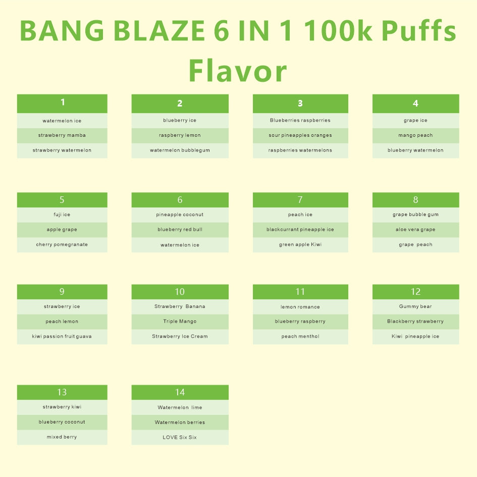 EU Warehouse BANG BLAZE 6 IN 1 100k Puffs Disposable Vape Wholesale - [VzVape.com]