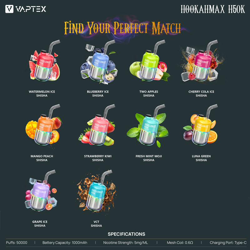 VAPTEX HOOK AHMAX H50000 Puffs Disposable Vape Wholesale - Vapz Vape Wholesale