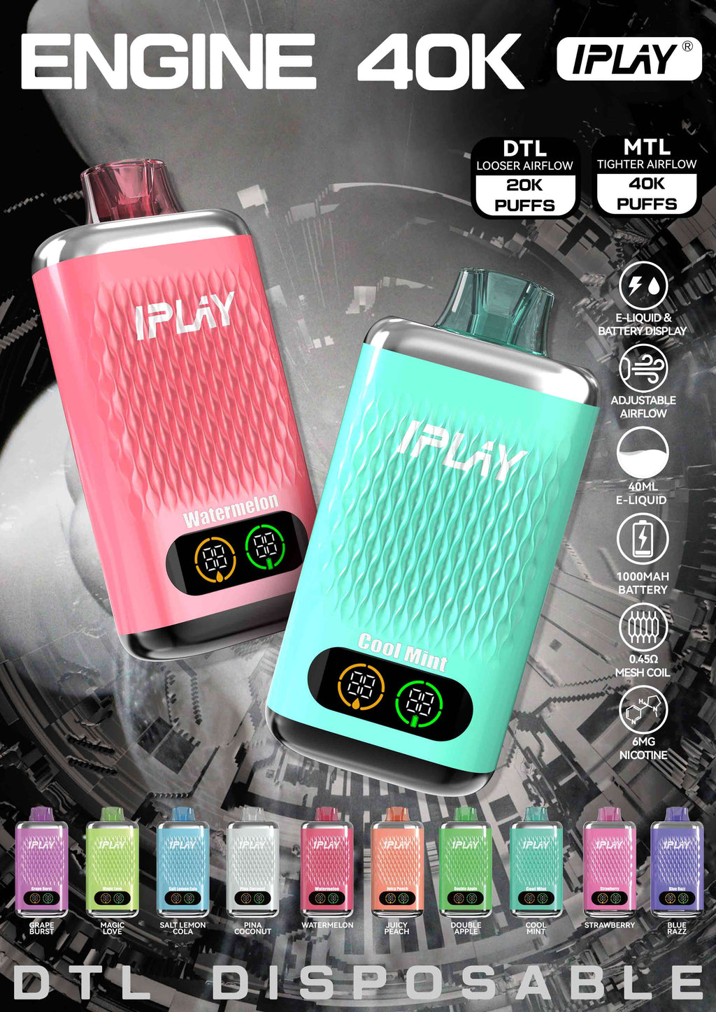 IPLAY ENGINE 40000 Puffs Disposable Vape Wholesale - Vapz Vape Wholesale