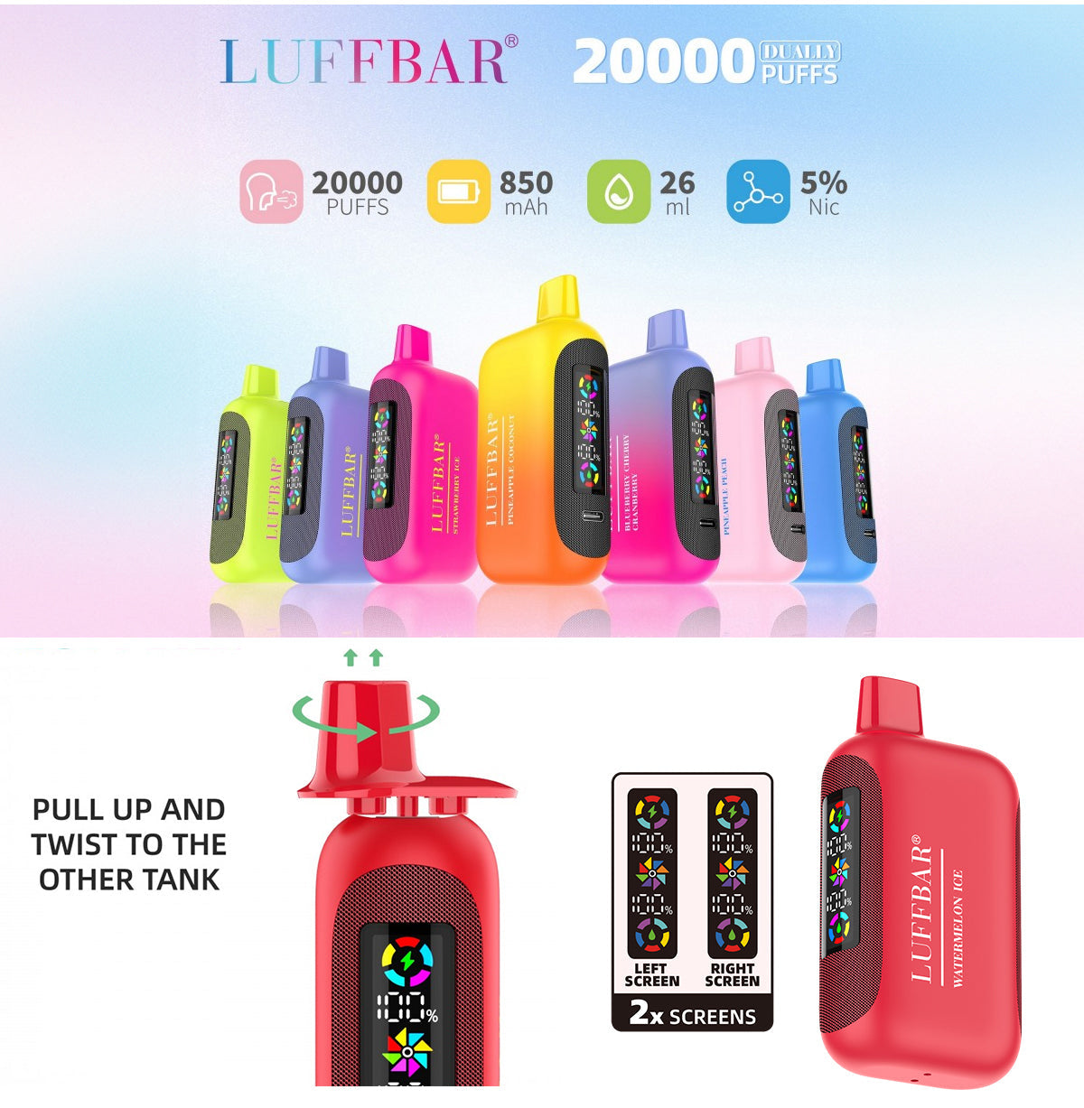LUFFBAR Dually 20000 Puffs Disposable Vape Wholesale - Vapz Vape Wholesale